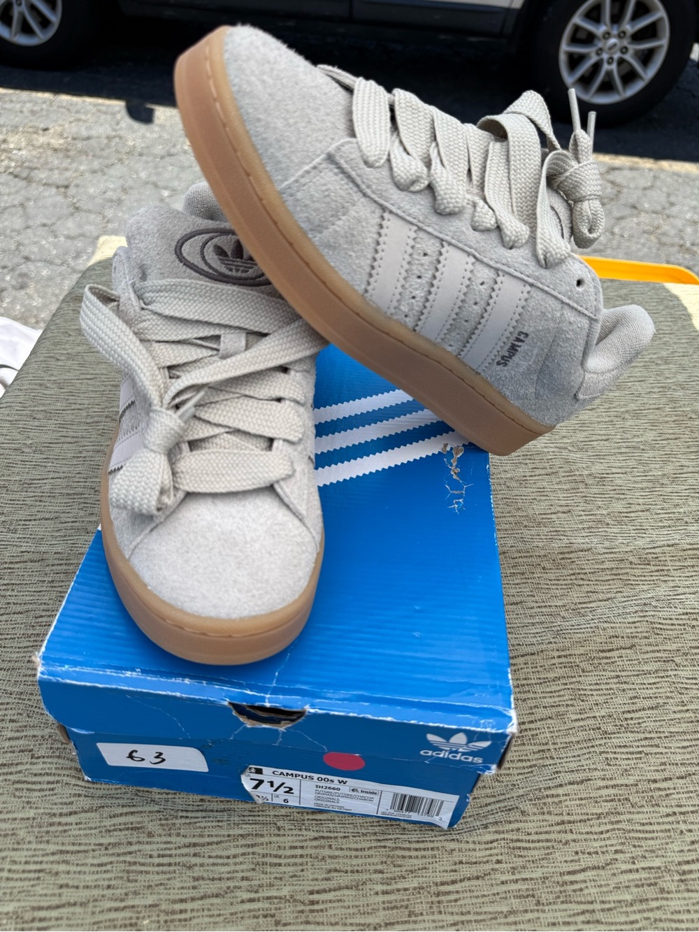adidas women’s Suede Sneakers in Light Gray with Gum Sole